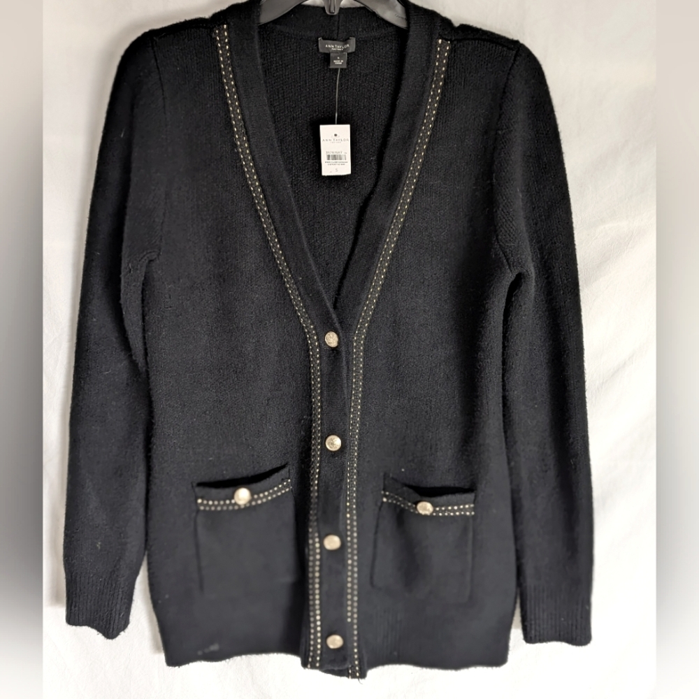 Ann Taylor V Neck Cardigan Sz S Designer Vibe Nautical Very Soft